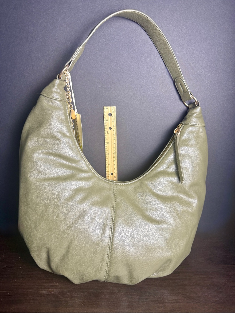 Olive Green Leather Hobo Shoulder Bag